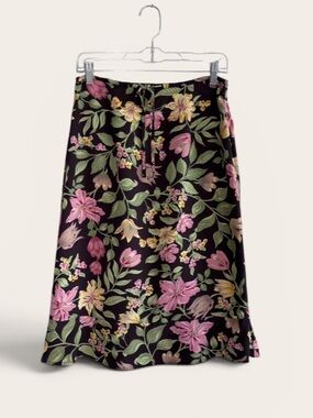 Vintage GAP Botanical Floral‎ Midi Skirt Y2K Dark Brown Grunge Fairy Cottagecore